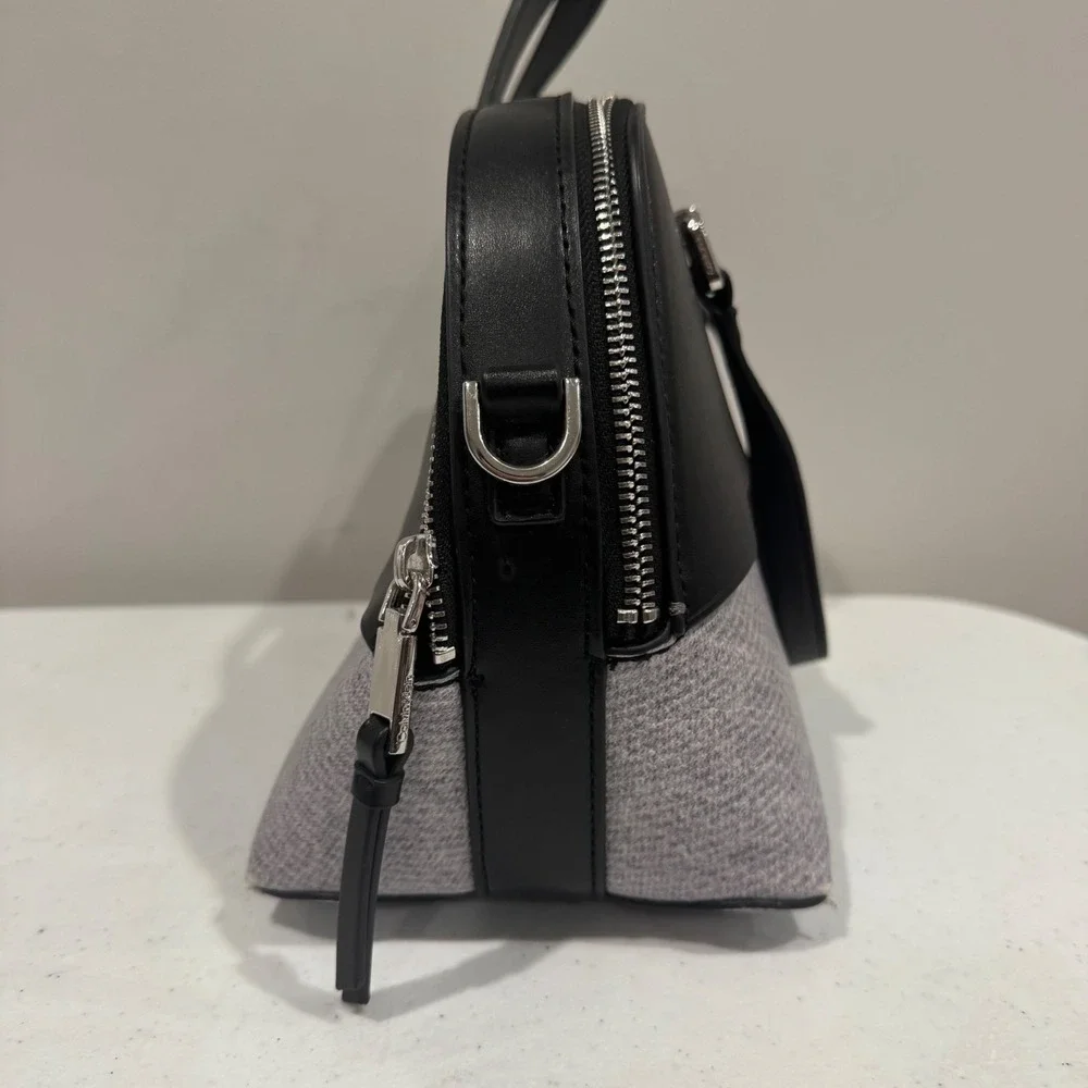 Calvin Klein Jasper Double Compartment Satchel Crossbody Bag Black Grey Career